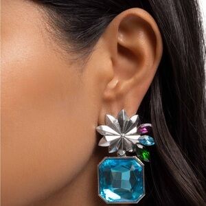 Silver and Blue Statement Earrings